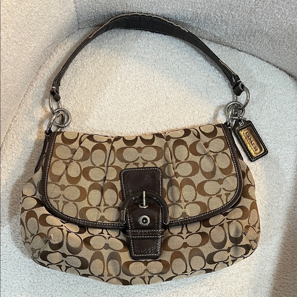 Coach Soho Hobo Y2K Brown/Silver Canvas Jacquard C Print Shoulder Bag F17093